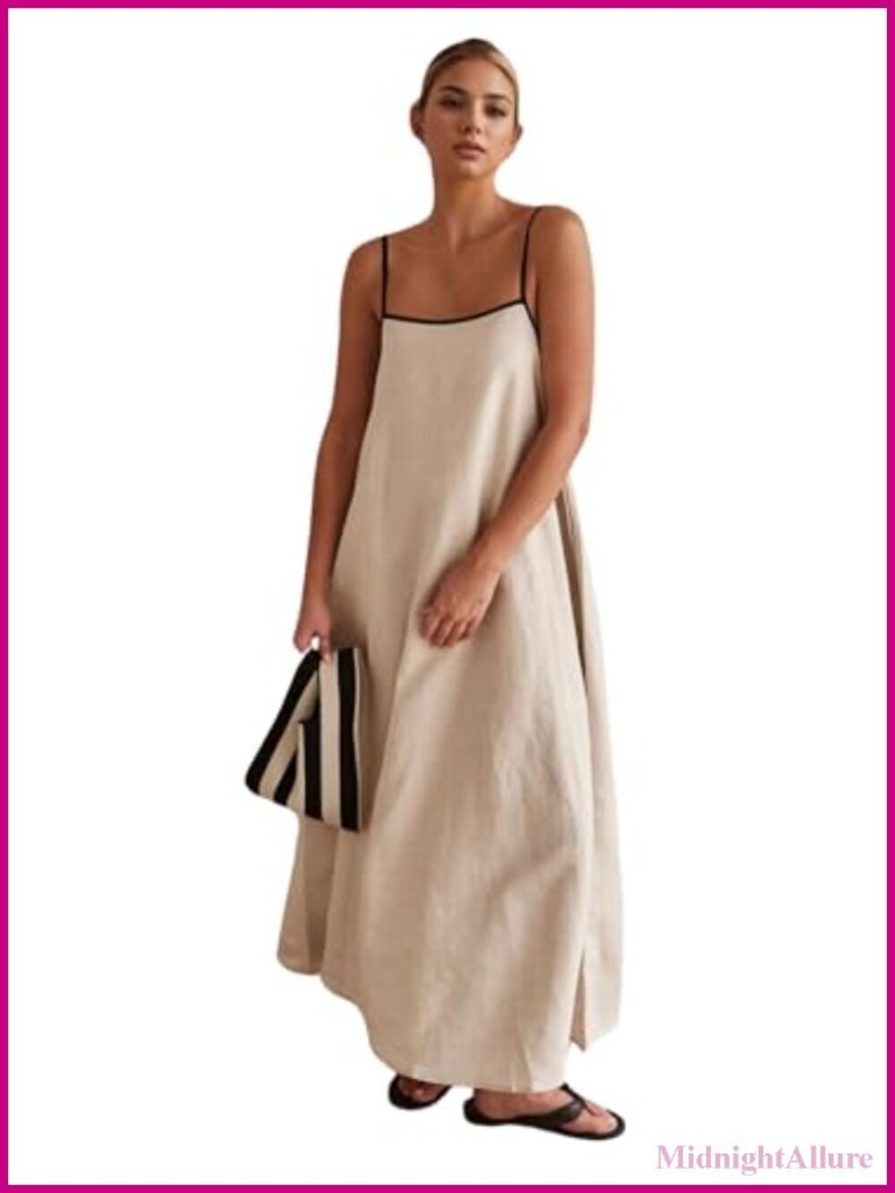 Spaghetti Strap Linen Sleeveless Maxi Long Flowy Dress Square Neck Backless